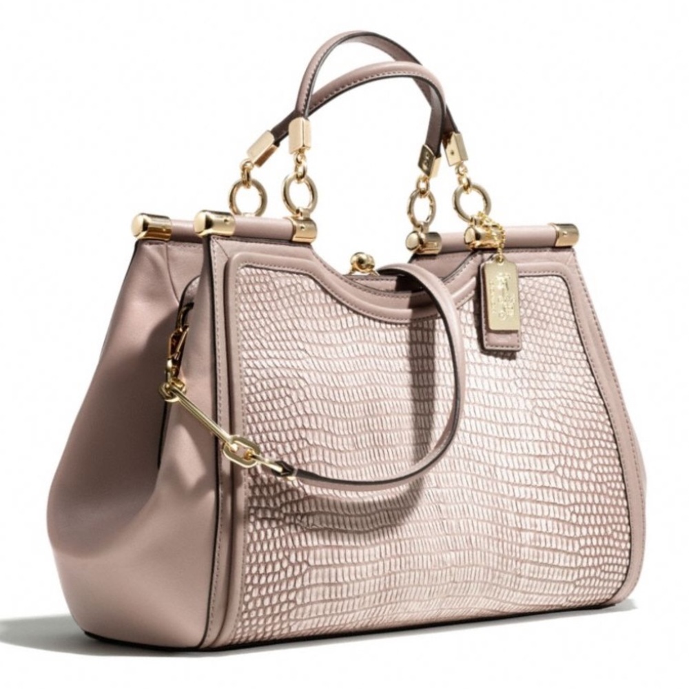 Coach Madison Pinnacle Python Carrie Satchel in Blush and Light Gold